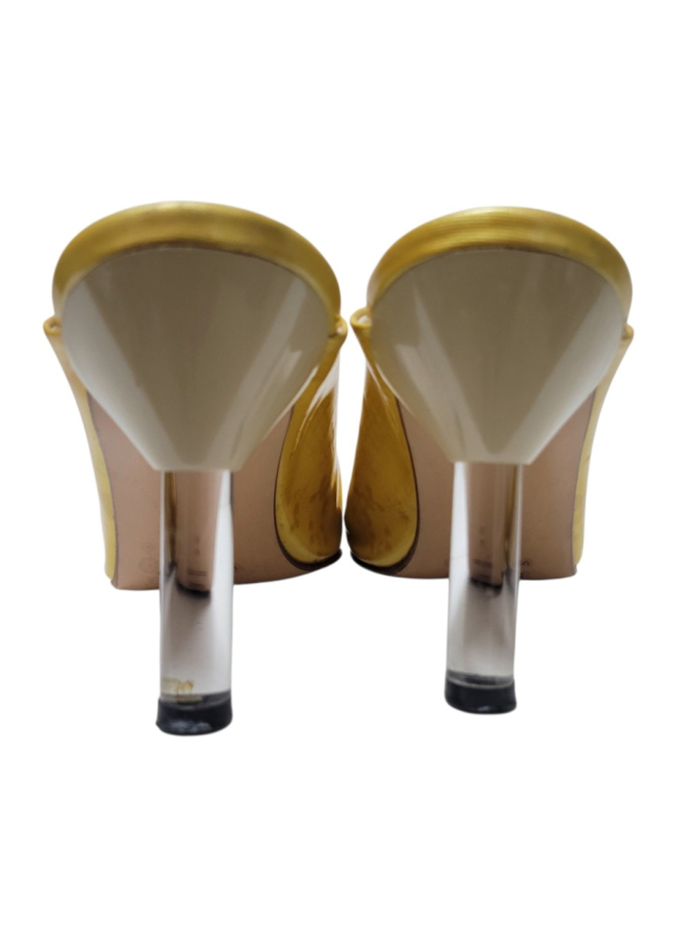 ESCADA Women's Yellow Patent Leather 3.5" Mule Heels Slip-On Shoes Size 8B - Picture 2 of 9